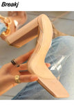 Size Summer New Fashion Apricot Sandals Women Mules High Heels Slippers Sandals Sexy Square Open-toed Heel High