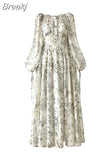Elegant Floral Midi Dress Woman Evening Party 2023 Summer Beach Fairy Long Sleeve Sundress One Piece Dress Korean