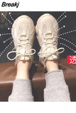 Platform Sneakers Women's Shoes Casual Lace-up Platform Shoes Women Beige Sneakers Leather Vulcanized Shoes