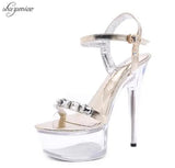 Women Crystal Sandals 2023Sexy High Heel 15CM Fine with Waterproof Table Transparent Crystal Shoes Wedding Shoes