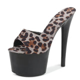New Leopard Print Woman Slippers Sandals Platform 2023 Nightclub Sexy High-heeled 15cm Shoes Slippers Heels