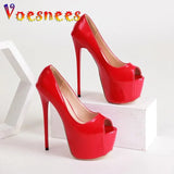 Ultra High Heel Sexy Platform Fish Mouth Shoes European And American Style New Red Thin Heel Model Show Women's