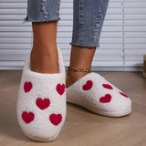 Women's Warm Lambswool Slippers Heart Printed Plush Home Slippers Shoes for Women Non Slip Soft Bottom Slides