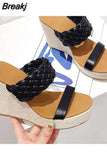 Heeled Women's Sandals 2023 New Fashion Brand Woven All-match Niche Slipper Sandals European Style Casual Comfort