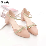 New Fashion Ladies Leather Pu Sandals Soft High Quality Mid Heel Fairy Square Root