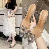 Breakj Summer New Korean Version Of The Diamond Transparent Crystal Shoes High Heel Sandals Fine Heel Women's Shoes Size 43