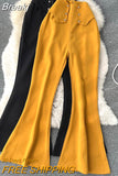 Women Sprint Pants Solid Colar High Waist Slim Flare Pants Elegant Office Lady Yellow Black Full Length Casual