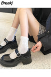 Heels Mary Jane Shoes Simple Lolita Shoes Black Platform Shoes Student College Sweet Medium Heel Women's Single