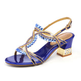 New Women's Sandals Wear Fashionable Diamond Medium Heels With Skirt Open Toe Roman Sandals Women's Thick