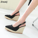 Summer Platform Shoes Women High Heels Fashion Ladies Pumps Elegant Woman Wedges Shoes Black Pointed toe Plus Size 42