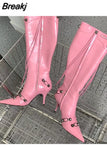 Green Women's High Boots Pointed Toe High Heels Stilettos Designer Shoes Sexy Demonia Boots Rivet Botas De Mujer