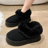 Winter Warm Fur Snow Boots Women Chunky Platform Faux Suede Ankle Boots Woman Thick Sole Long Plush Cotton Shoes Plus