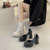 Jane Shoes Women 2023 New Spring Autumn Thick Heels High Heels Waterproof Platform Hollow Black Beige Women's Shoes