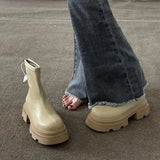 Boots Rock Shoes Woman Round Toe Lace Up Plush Winter Footwear Boots-Women Med Lolita Fur 2023 Autumn Ankle Solid Rome