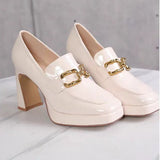 2023 New Loafers Shoes Women's Fashion Retro Metal Buckle Single Shoes Women's Casual PU Leather Shoes Heels Women