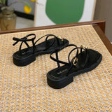 Women 2023 Summer New Fashion Square Toe Roman Shoes Simple Fairy Strap Women Shoes Flat Casual Shoe Sandalias De