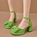 green Heels Shoes for Women Summer Fashion Square Head Buckle Mary Jane Shoes Outdoor Party Chunky Sandals Zapatos De