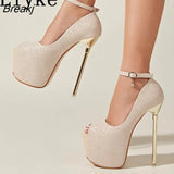 Fashion Platform Pumps Women Stiletto Sandals Super Sexy High Heels Ladies Open Toe Buckle Strap Wedding Stripper