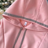 Women Two Piece Tracksuit Casual Pink Long Sleeve Short Hooded Sweatshirt and High Waist Pencil Skirt Suits 2023 Autumn Lady