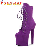 Women Candy Color 17CM Pole Dance Boots New Pure Colour Suede Nightclub Performance Shoes Waterproof Platform Lace Up High