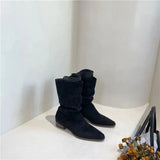 Spring and Autumn New Retro Square Toe Mid-well Boots Women's Solid Color All-match Comfortable Fashion Boots