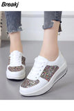Women Casual Glitter Shoes Mesh Flat Shoes Ladies Sequin Vulcanized Shoes Lace Up Sneakers Outdoor Sport Running Shoes