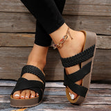 Breakj Drag Women Large Size Casual 2023 New Flat Bottom Bottom Cross Woven Solid Color Women's