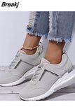 Women Sneakers Lace-Up Wedge Sports Shoes Women's Vulcanized Shoes Casual Platform Ladies Sneakers Comfy Females