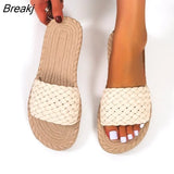 New Summer Women Flat Slippers Outdoor Sports Fashion Beach Comfortable Indoor Home Take A Shower Weave Casual