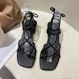 Women Sandals Square Toe High Heels Cross Strap Women Shoes Casual Gladiator Sandals Lace Up Footwear Zapatillas