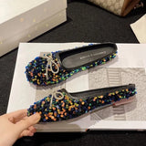 Women's Shoes New Spring and Autumn Shoes Shallow Mouth Set of Flat Shoes Women's Bean Shoes Women's Sequins Single Shoe