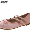 Style Elegant Rhinestone Bow Mary Jean Shoes 2023 Hot Satin Ballerinas Flats Single Shoes Bling Rhinestones Women