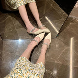 Shoes Shallow Pointed Toe Mules For Women 2023 Thin Heels Slippers Soft Beige Heeled Sandals Slides Fashion New Comfort