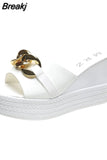Women Slippers Chain High Heels Female Casual Shoes Summer Outside White Black Slides Ladies Beach Pantuflas De