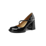 Women Mary Janes Shoes Vintage Pumps Patent Leather Shoes High Heels Dress Shoes Black Shallow Boat Shoe Zapatos
