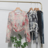 Design With A Thin-Dyed Sexy Mesh Long-Sleeved Sunscreen T-Shirt With A Short Top