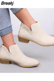 Women's Chelsea Boots Autumn Pointed Suede Thick Heel Booties Women Plus Size 43 Zipper Heeled Ankle Boots Retro Botas De