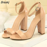 Summer Plus Size 34-43 Woman 9.5cm High Heels Sandals Classic Block Platform Pumps Lady Chunky Burgundy Yellow Nude