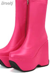 2023 Autumn Women Platform Wedges Boots For Women Zipper Square Head Ankle Boots Ladies Chunky Heels Short Botas