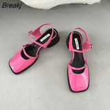 Women's Red Sandals 2023 Summer Square Toe Shoes Women's Buckle Solid Color Newest Wedding Party High Heels