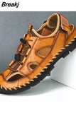 Men Summer Sandals 2023 New Casual Leather Beach Sandals Men's Shoes Free Shipping Breathable Comfortable Soft Roman Men