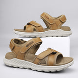 men sandals outdoor Leisure Chunky Bottom Sewing Breathable Hollow Slip-On Genuine Leather Men Business Sandals