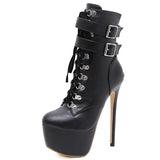 Women Autumn Ankle Boots Sexy High Heels Platform Boots Round Toe Leather Booties Black Shoes Ladies Party Shoes Botas De