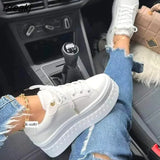 and Autumn Women's Vulcanized Shoes Rome Fashion Solid Color Sneakers Thick Bottom Cross Lace Women's Shoes Plus Size