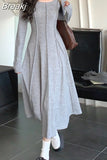 One Piece Dress Korean Fashion 2023 Autumn Basic Long Sleeve Casual Midi Dress Pure Color Even Party Dress Female