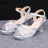 Size Summer Women's Shoes Heel Height Open Toe Sandals Fashion Silver Gold Bling Rhinestone Fish Mouth Party Sandal