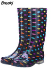 Women Rain Boots Waterproof Lightweight Knee-High Garden Shoes Woman Flower Rubber Platform Work Boot Botas De