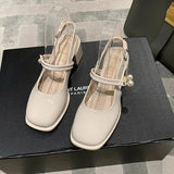 Sandals Med Block Heels Female Shoe All-Match Mary Jane New Medium Chunky Girls Closed Beige Clear Comfort Summer Fashion