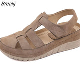 Hollow Sandals Women's Wedge Thick Bottom 2023 Summer New Round Toe Retro Roman Shoes Premium Orthopedics Women's