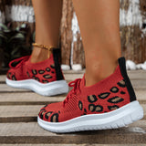 Leopard Print Breathable Sneaker Women Comfort Non Slip Knitted Casual Falts Woman Lightweight Plus Size Walking